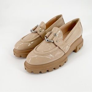 AGL Monique Bit Chunky Lug Sole Platform Loafers Beige Patent Leather 37